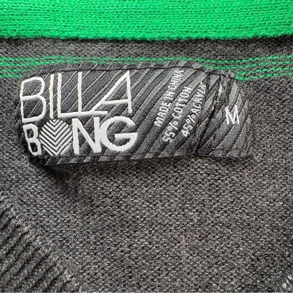 Billabong Men's Lightweight Charcoal Gray Sweater with Green Stripes Size Medium - Picture 3 of 8